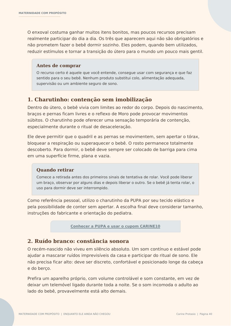 Página do e-book sobre recursos úteis nos primeiros meses